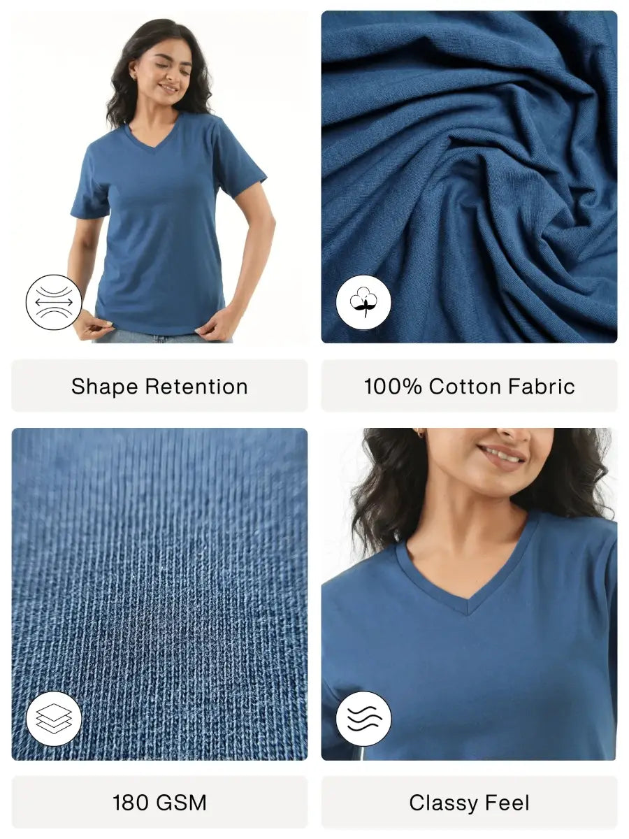 Women Midnight Blue V-neck T-shirt