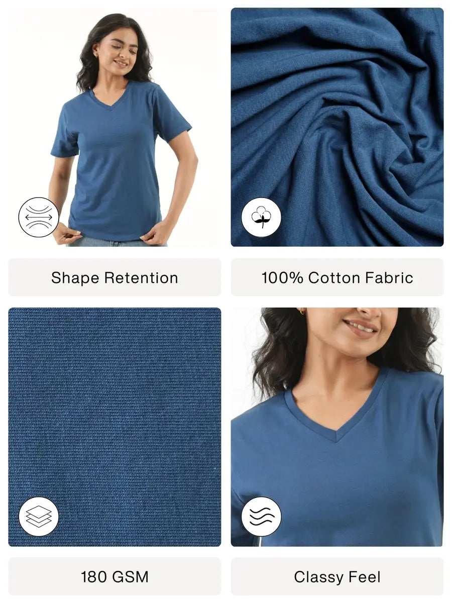 Women Midnight Blue V-neck T-shirt
