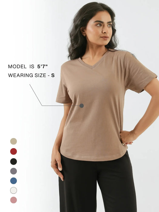 Women Mesa Taupe V-neck T-shirt