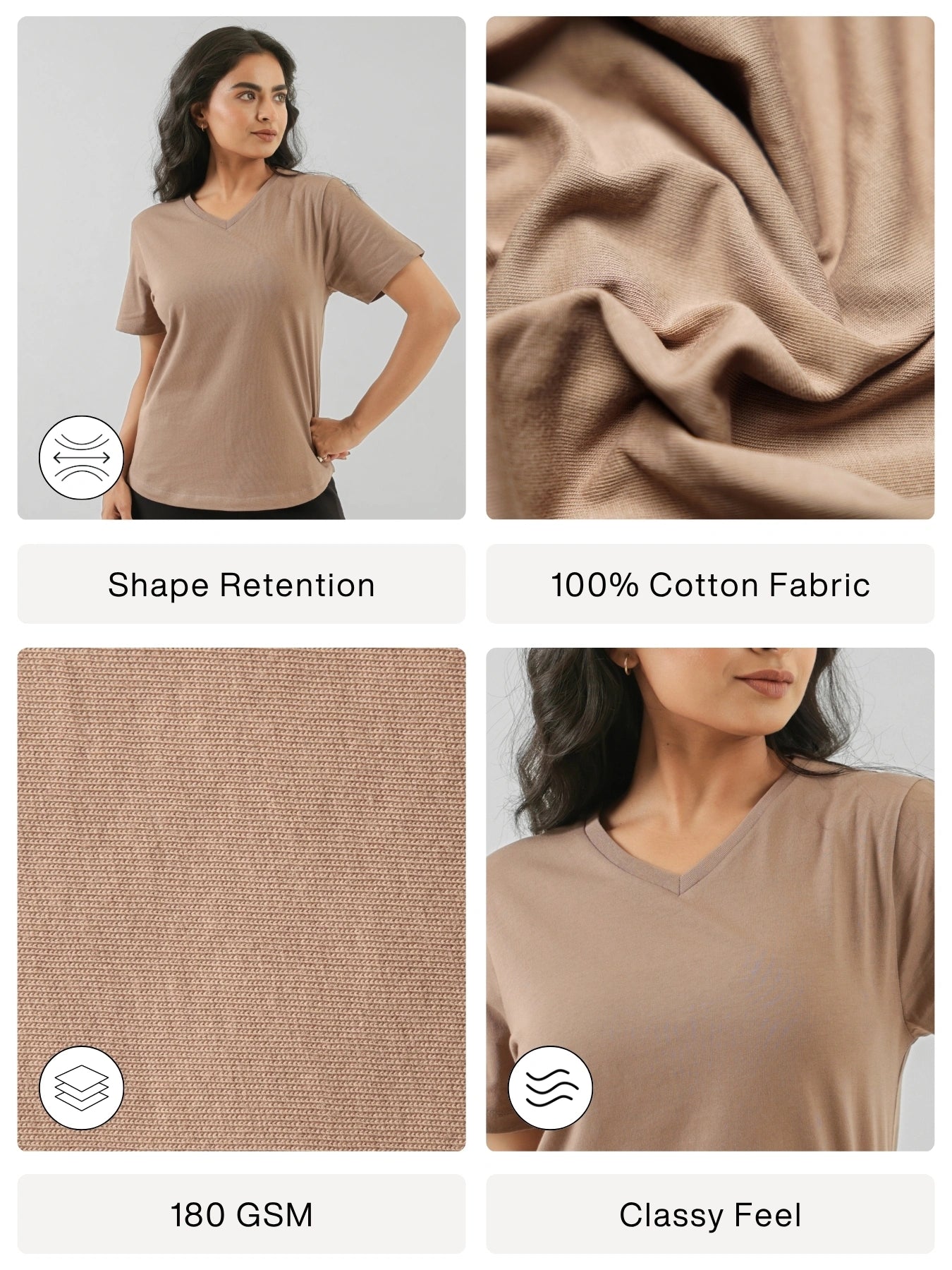 Women Mesa Taupe V-neck T-shirt