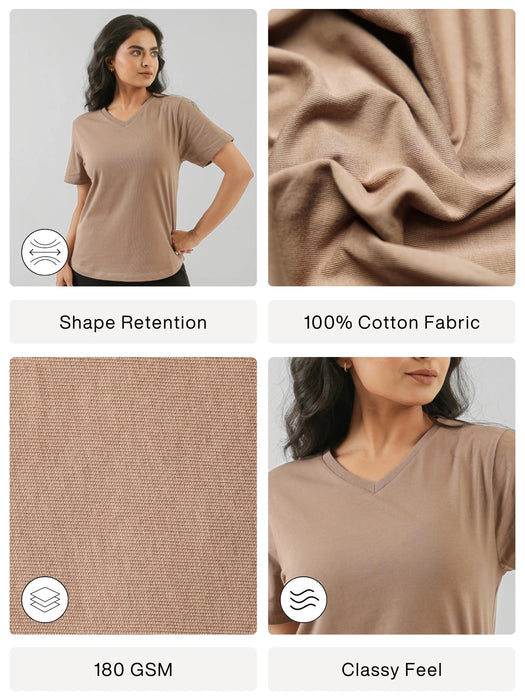 Women Mesa Taupe V-neck T-shirt