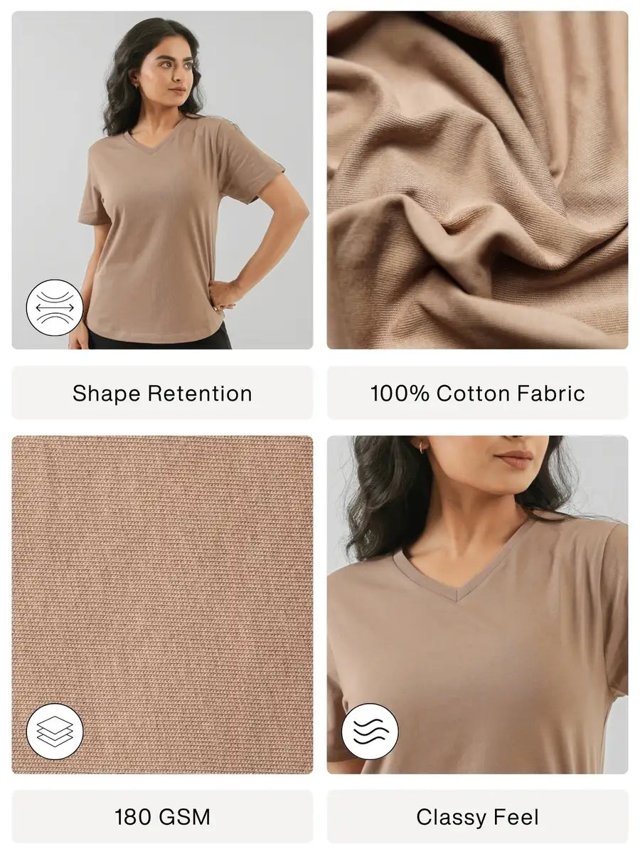 Women Mesa Taupe V-neck T-shirt