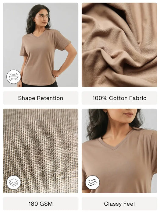 Women Mesa Taupe V-neck T-shirt