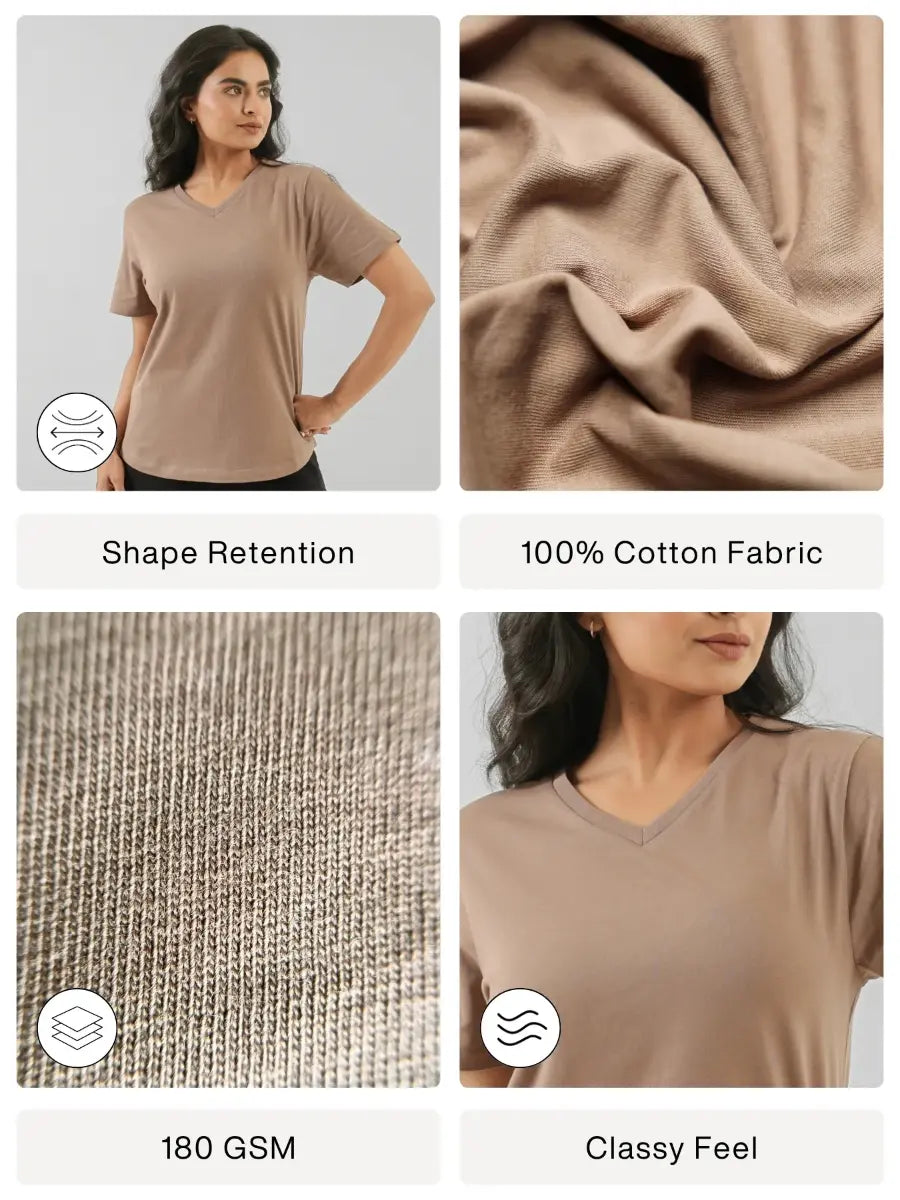 Women Mesa Taupe V-neck T-shirt