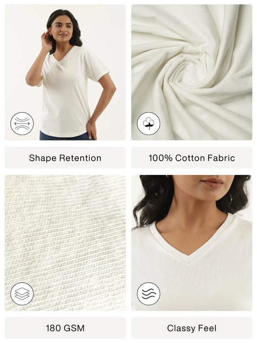 Women Off White V-neck T-shirt