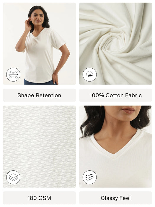 Women Off White V-neck T-shirt