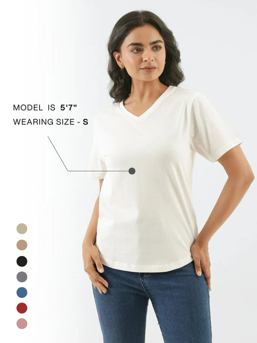 Women Off White V-neck T-shirt