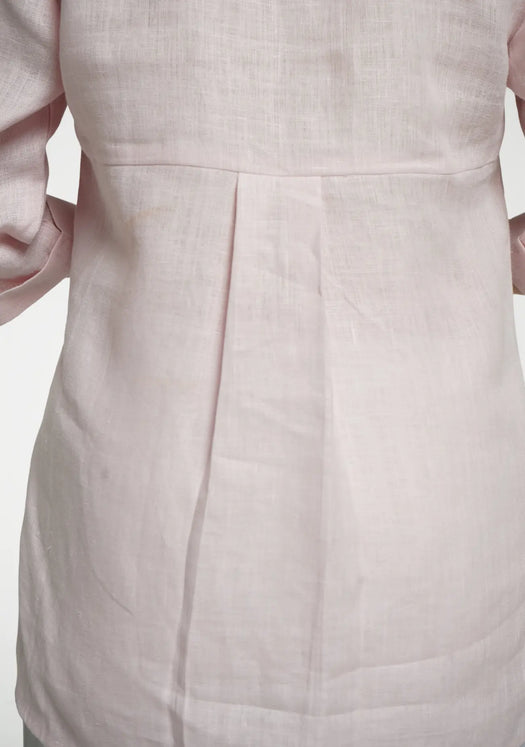 Women Blush Pink Pure Linen Collared Shirt Top