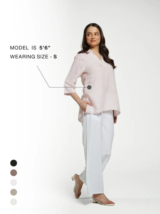 Women Blush Pink Pure Linen Collared Shirt Top