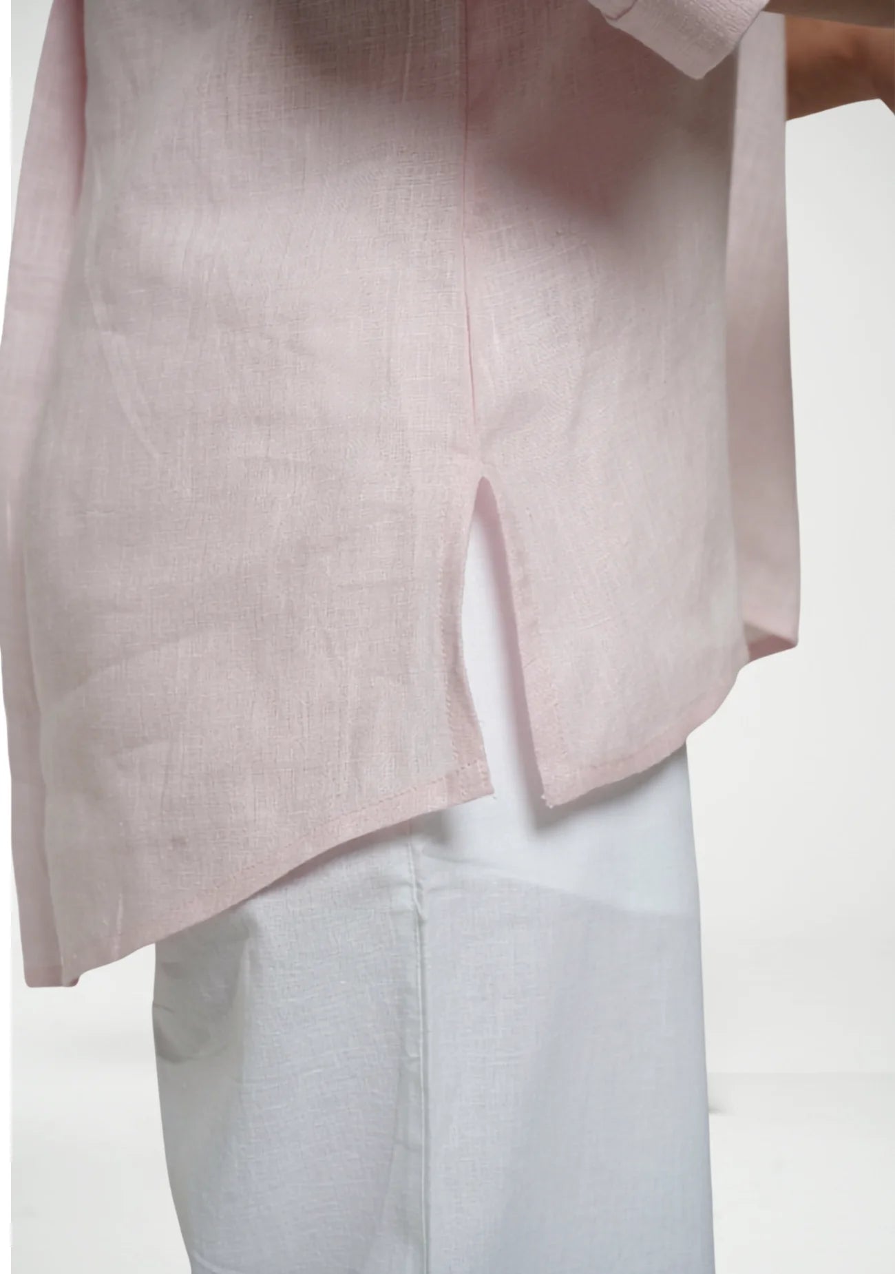 Women Blush Pink Pure Linen Collared Shirt Top