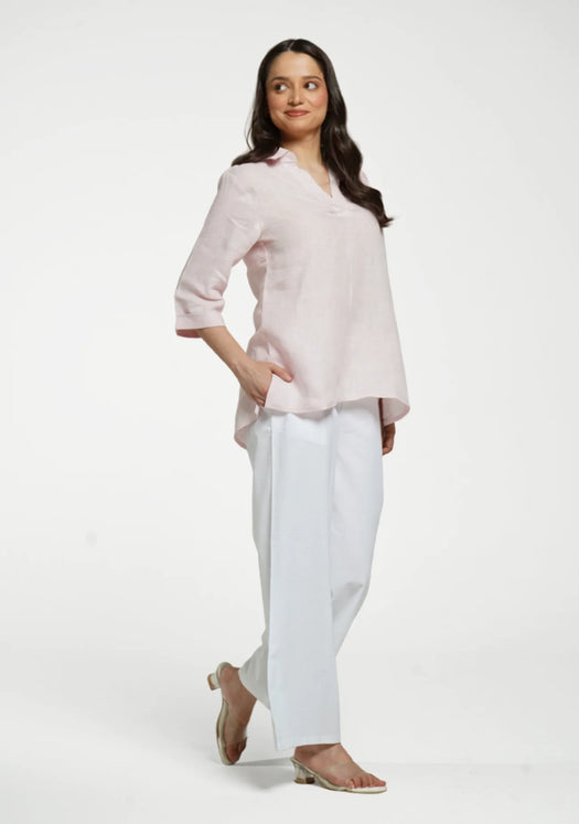 Women Blush Pink Pure Linen Collared Shirt Top
