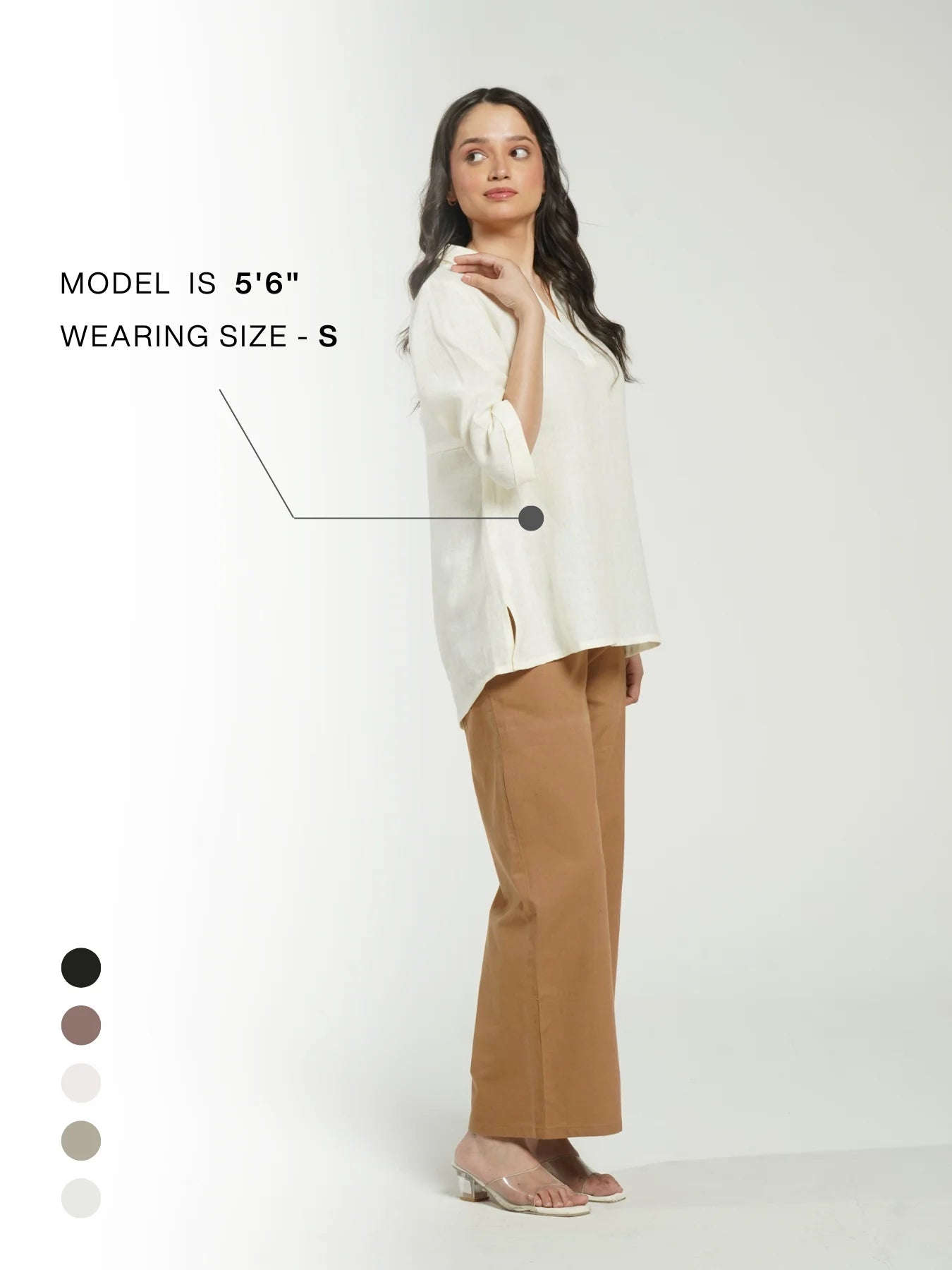 Women Cream Pure Linen Collared Shirt Top