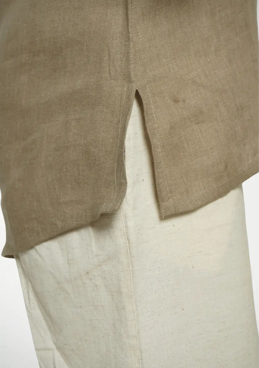 Women Khakhi Pure Linen Collared Shirt Top