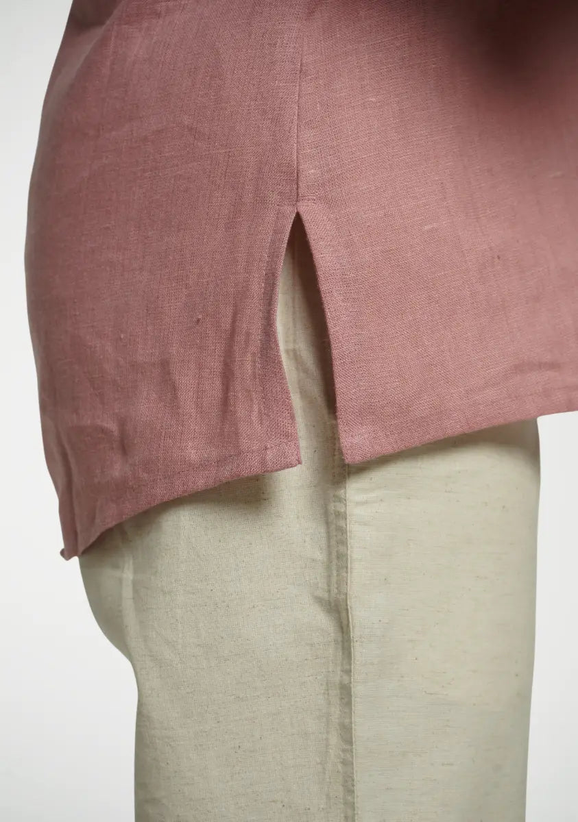 Women Rose Taupe Pure Linen Collared Shirt Top