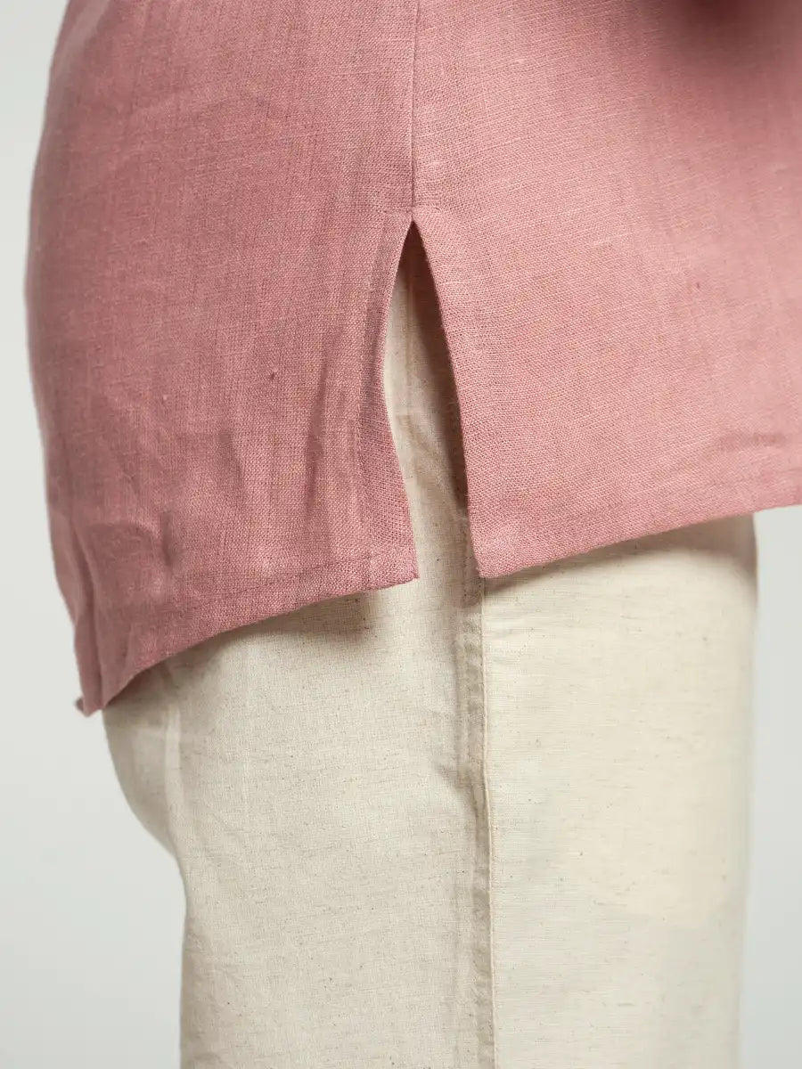 Women Rose Taupe Pure Linen Collared Shirt Top