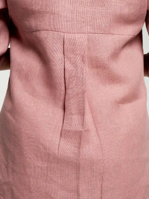 Women Rose Taupe Pure Linen Collared Shirt Top