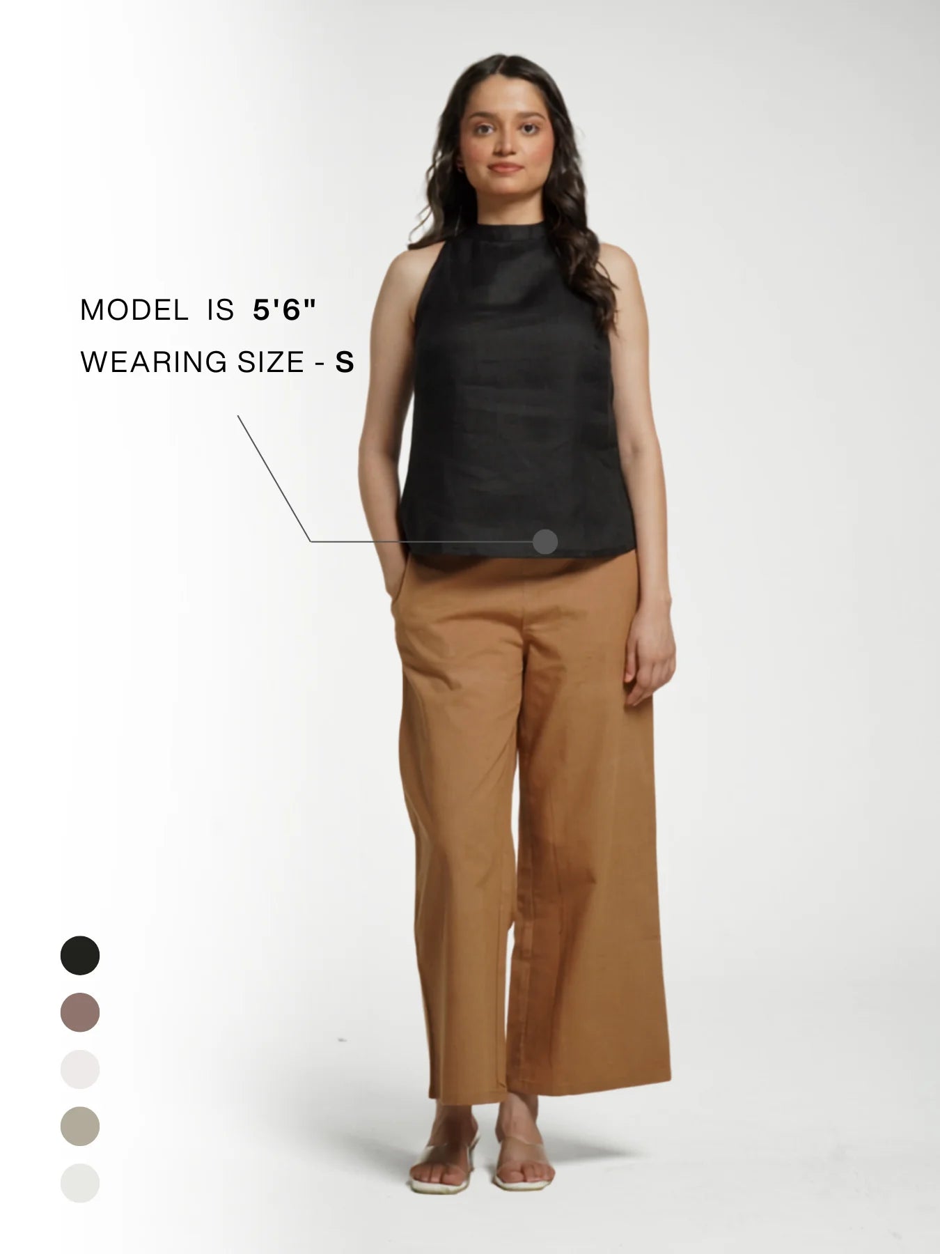 Women Black Pure Linen Halter Neck Top