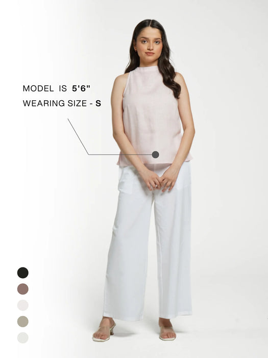 Women Blush Pink Pure Linen Halter Neck Top