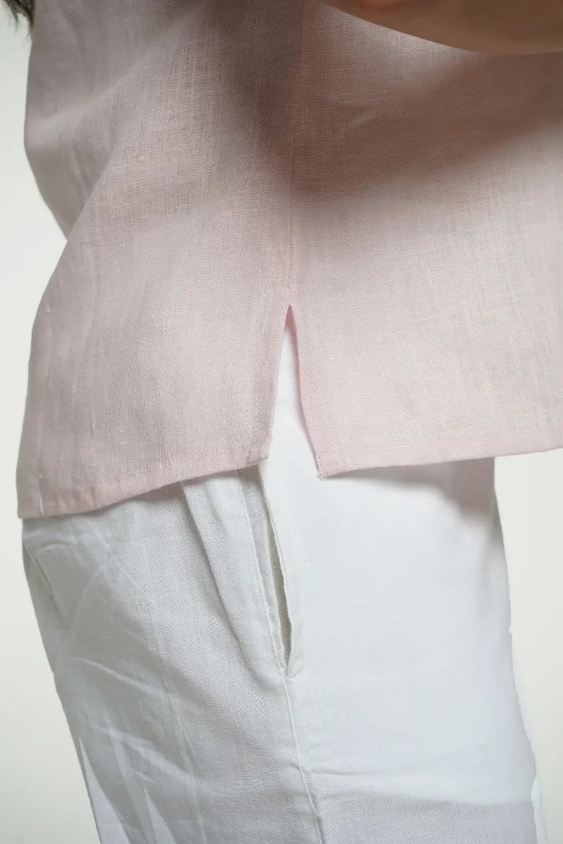 Women Blush Pink Pure Linen Halter Neck Top