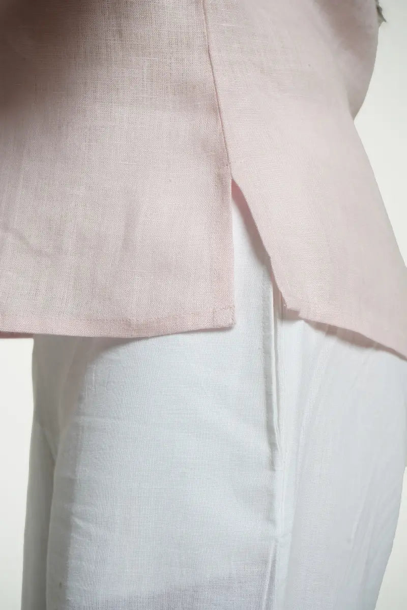 Women Blush Pink Pure Linen Halter Neck Top