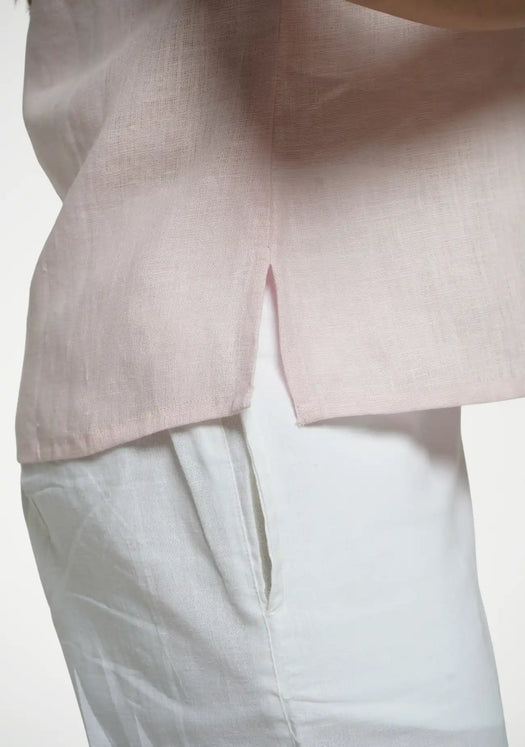 Women Blush Pink Pure Linen Halter Neck Top