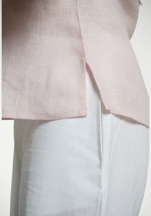 Women Blush Pink Pure Linen Halter Neck Top
