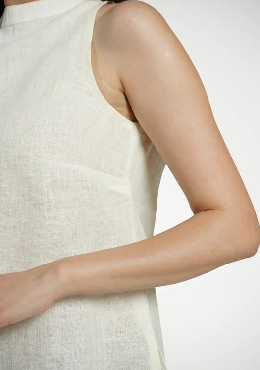 Women Cream Pure Linen Halter Neck Top