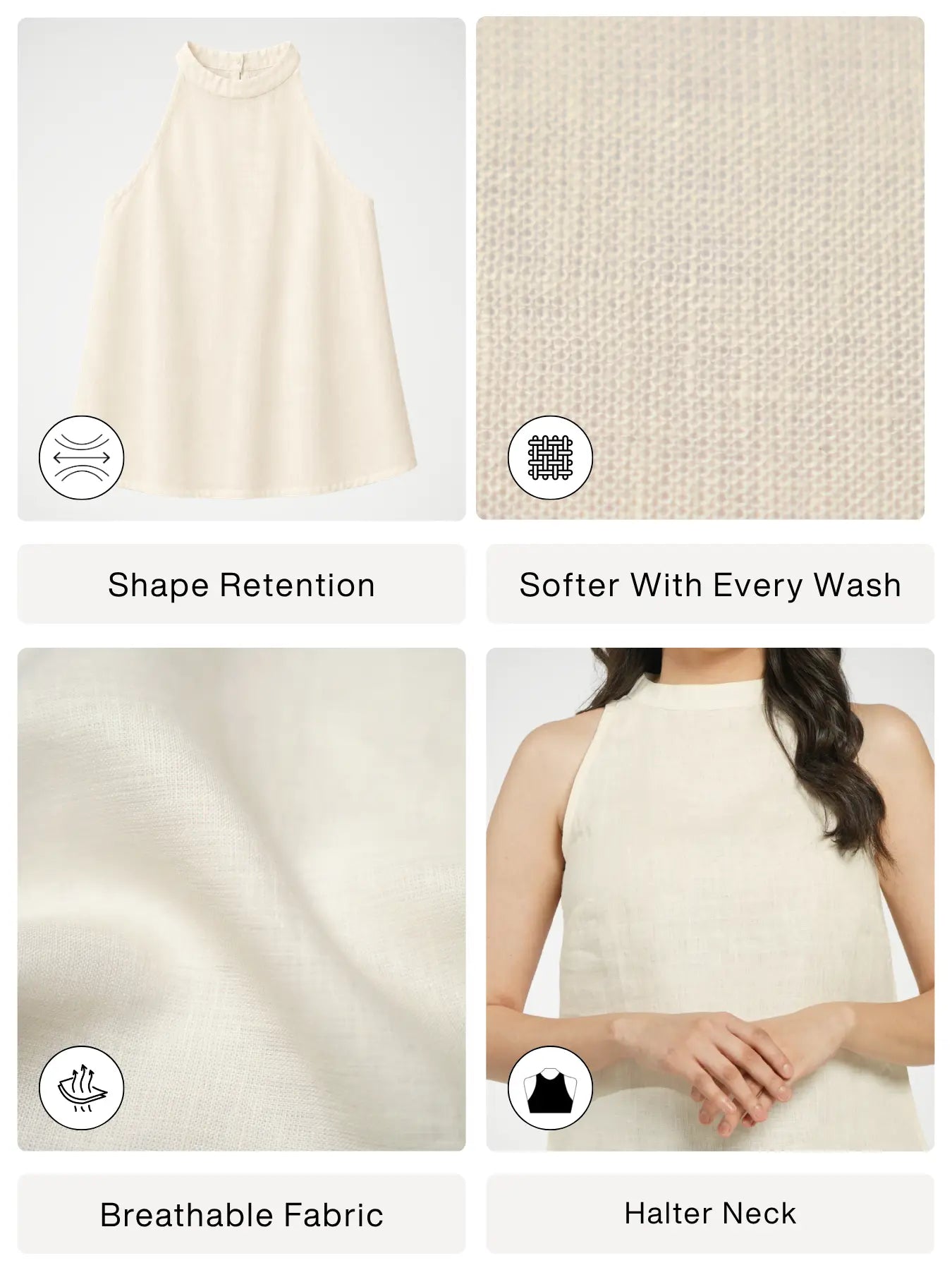 Women Cream Pure Linen Halter Neck Top