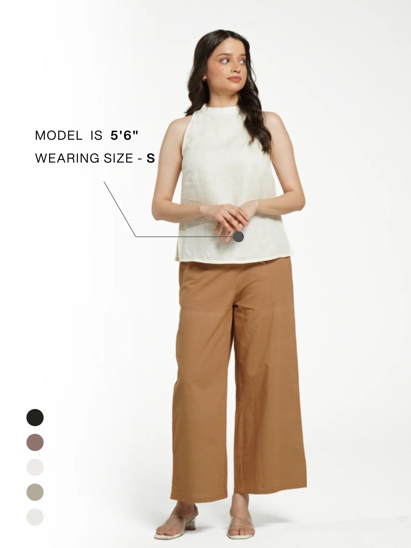 Women Cream Pure Linen Halter Neck Top