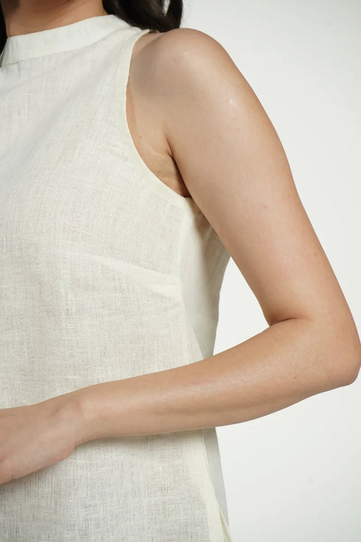 Women Cream Pure Linen Halter Neck Top