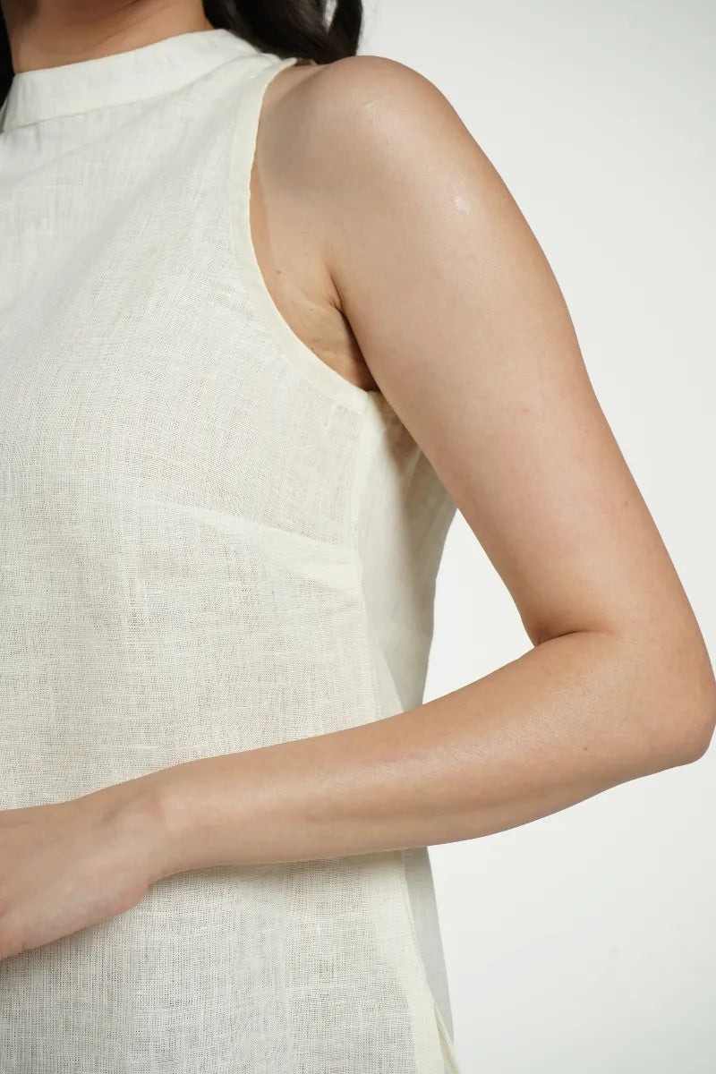 Women Cream Pure Linen Halter Neck Top