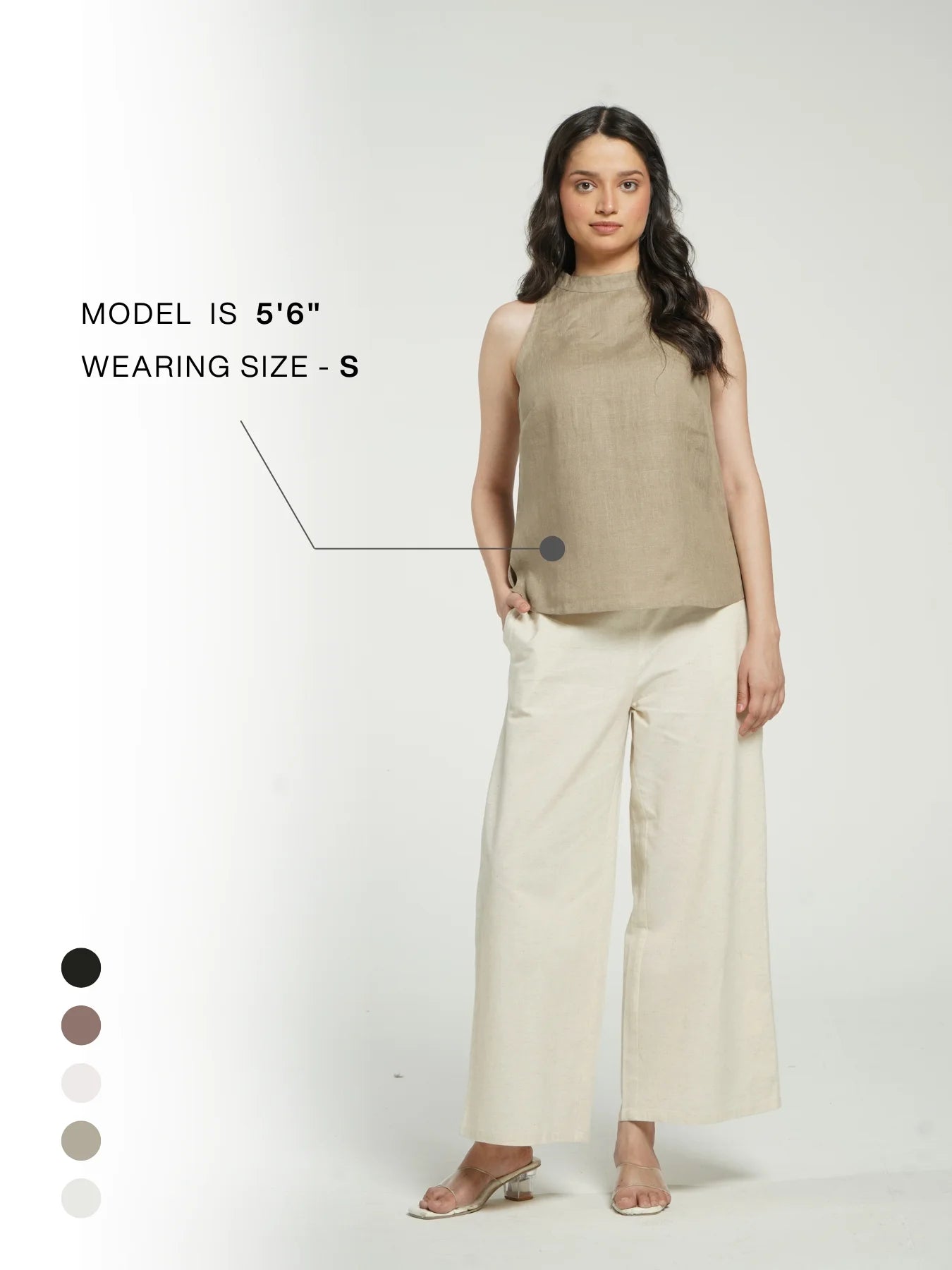 Women Khakhi Pure Linen Halter Neck Top