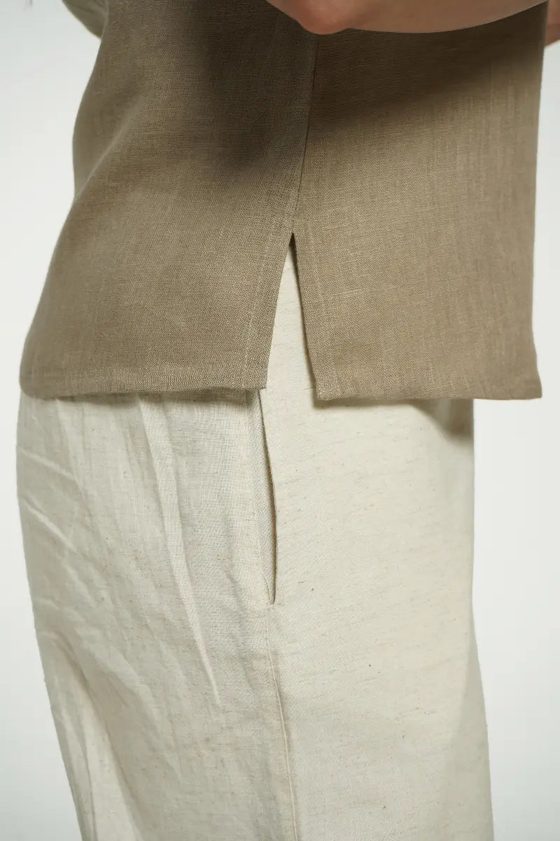 Women Khakhi Pure Linen Halter Neck Top