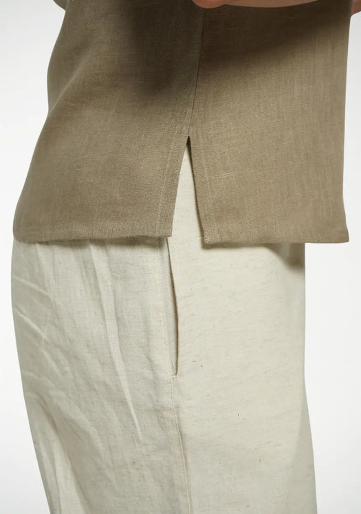Women Khakhi Pure Linen Halter Neck Top