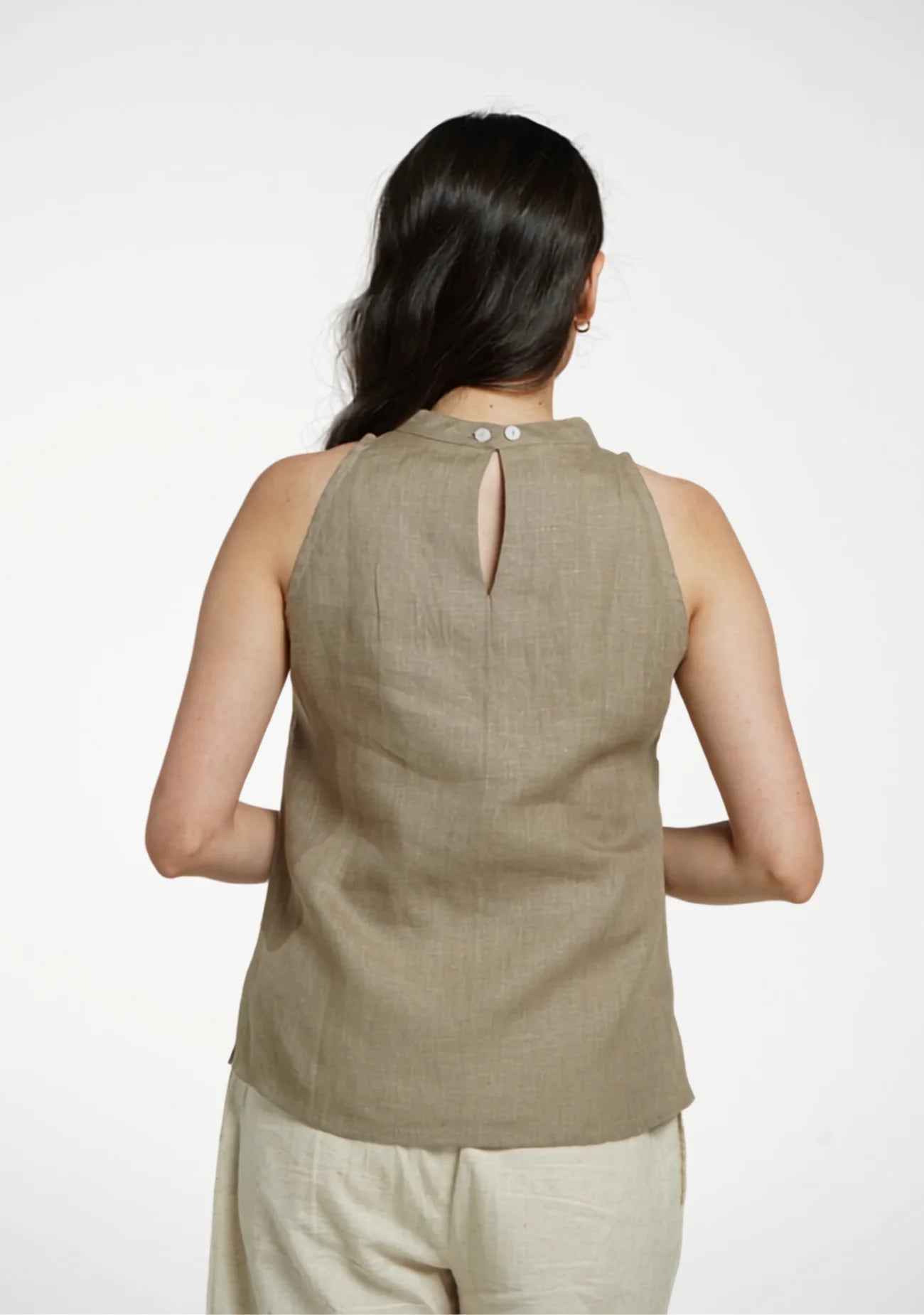 Women Khakhi Pure Linen Halter Neck Top