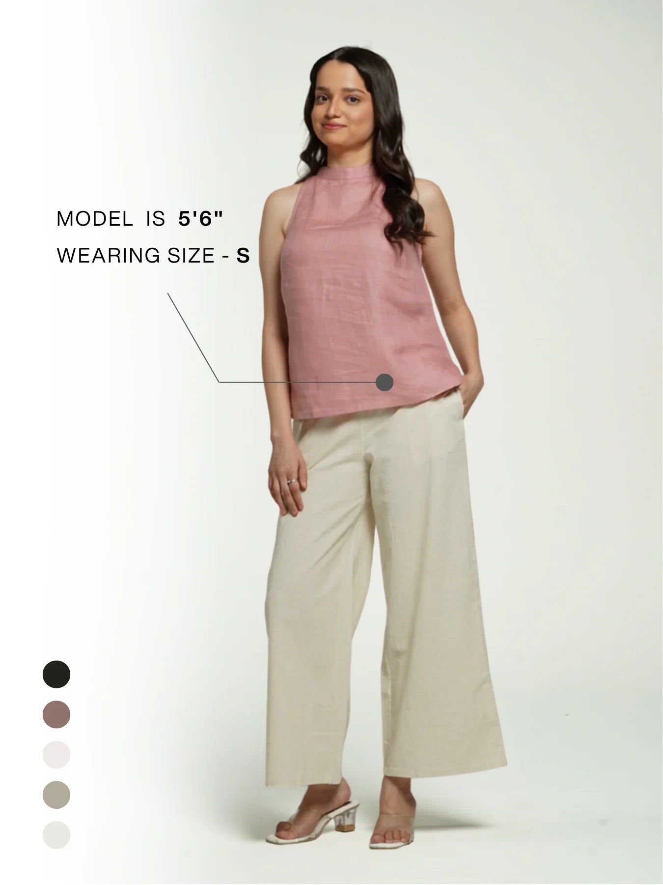 Women Rose Taupe Pure Linen Halter Neck Top
