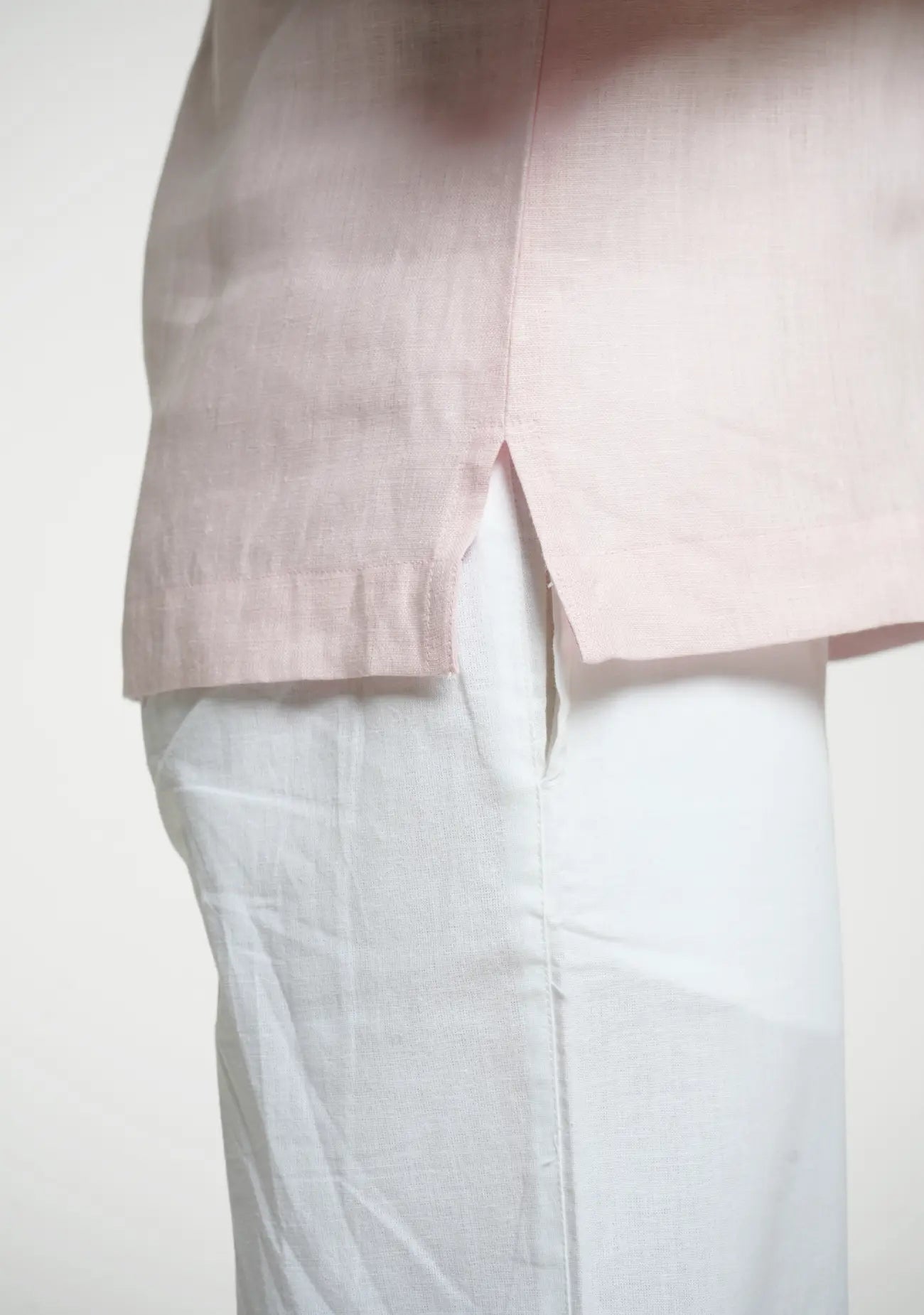 Women Blush Pink Pure Linen Notch Collar Shirt