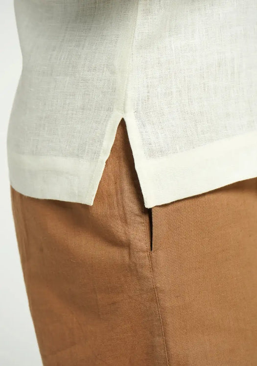 Women Cream Pure Linen Notch Collar Shirt