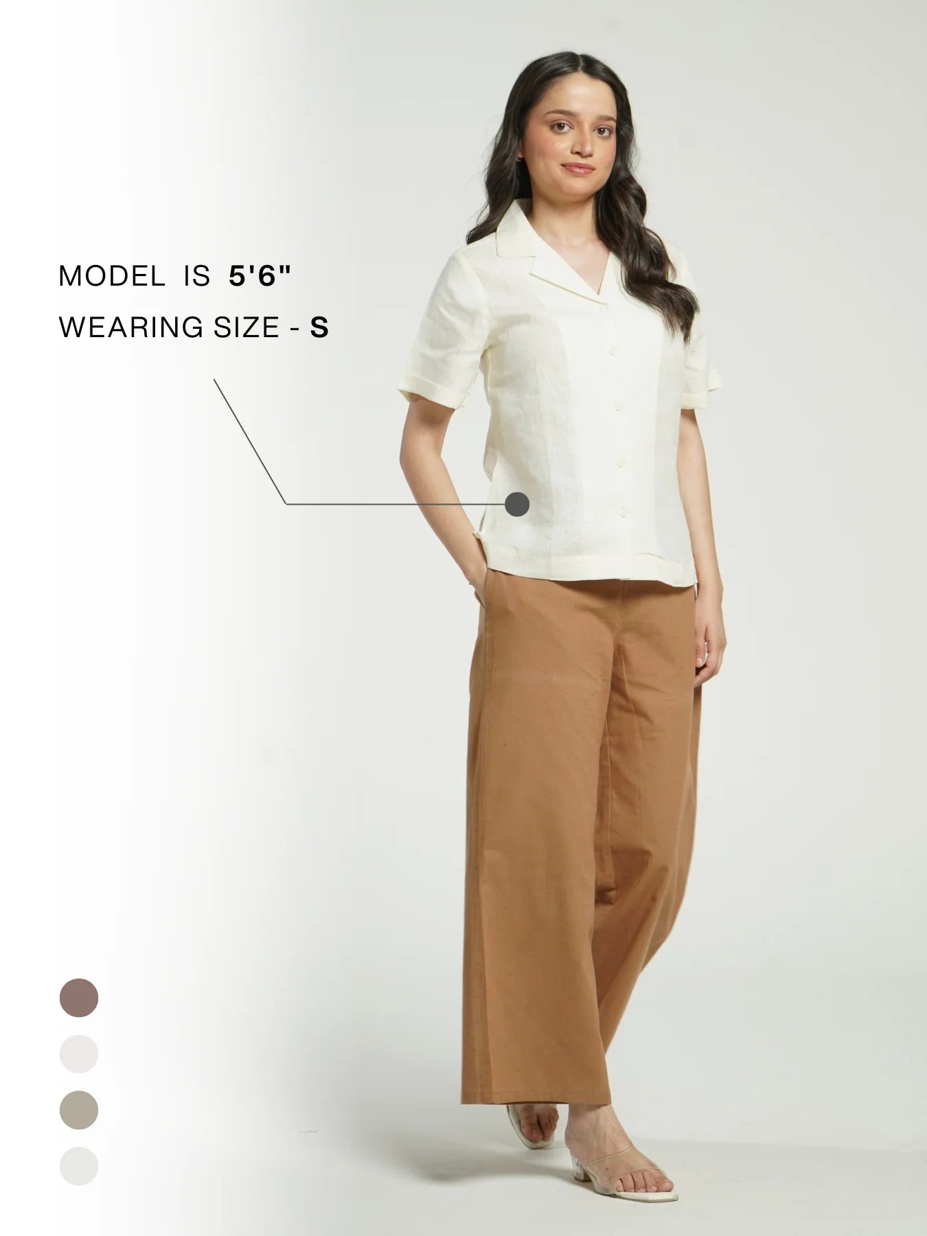 Women Cream Pure Linen Notch Collar Shirt