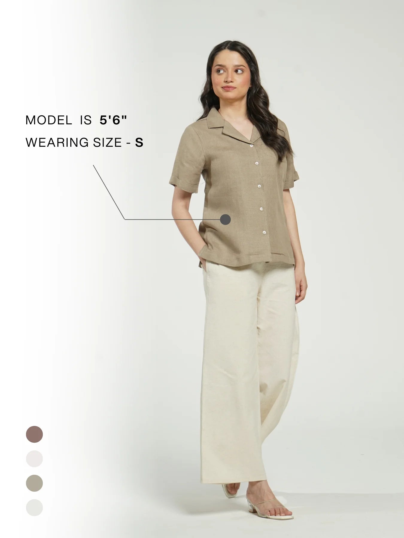 Women Khakhi Pure Linen Notch Collar Shirt