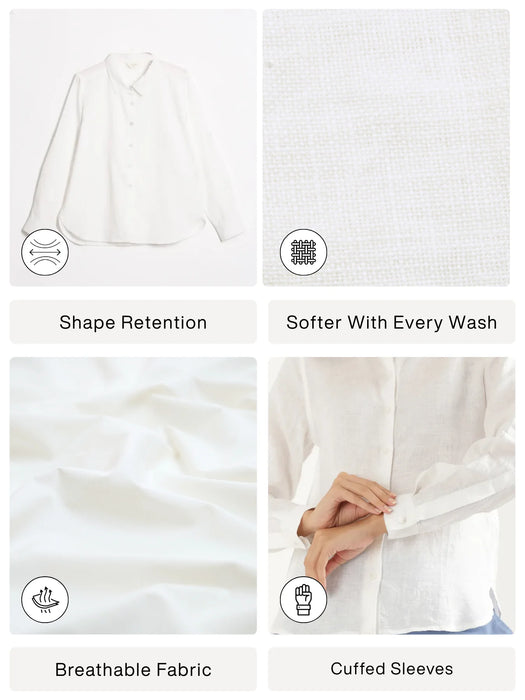 Women White Pure Linen Shirt