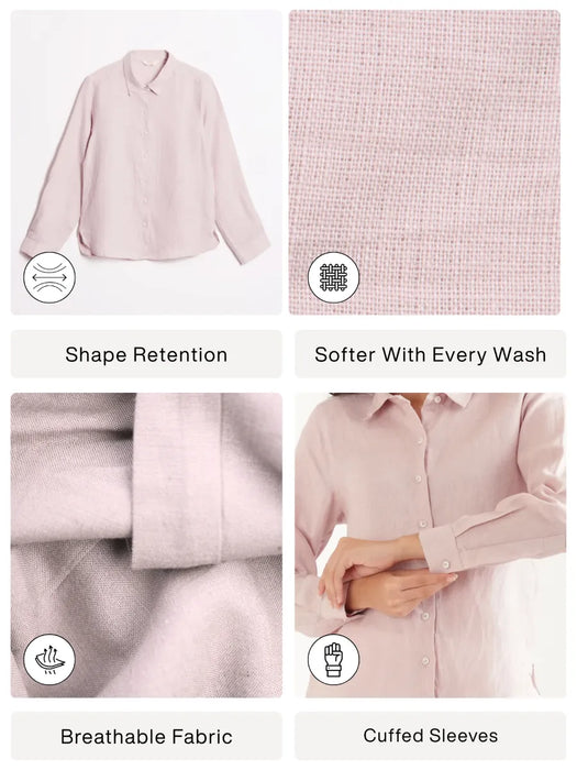 Women Light Pink Pure Linen Shirt