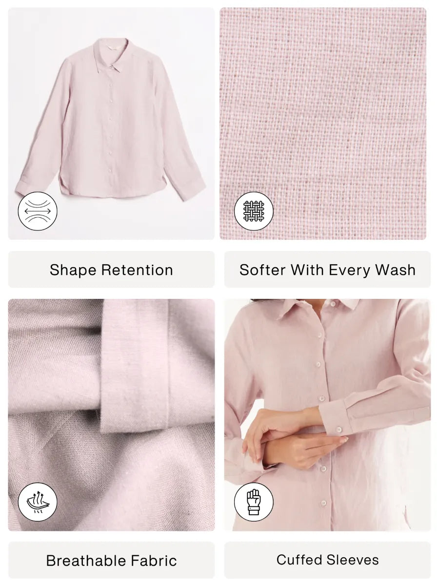 Women Light Pink Pure Linen Shirt