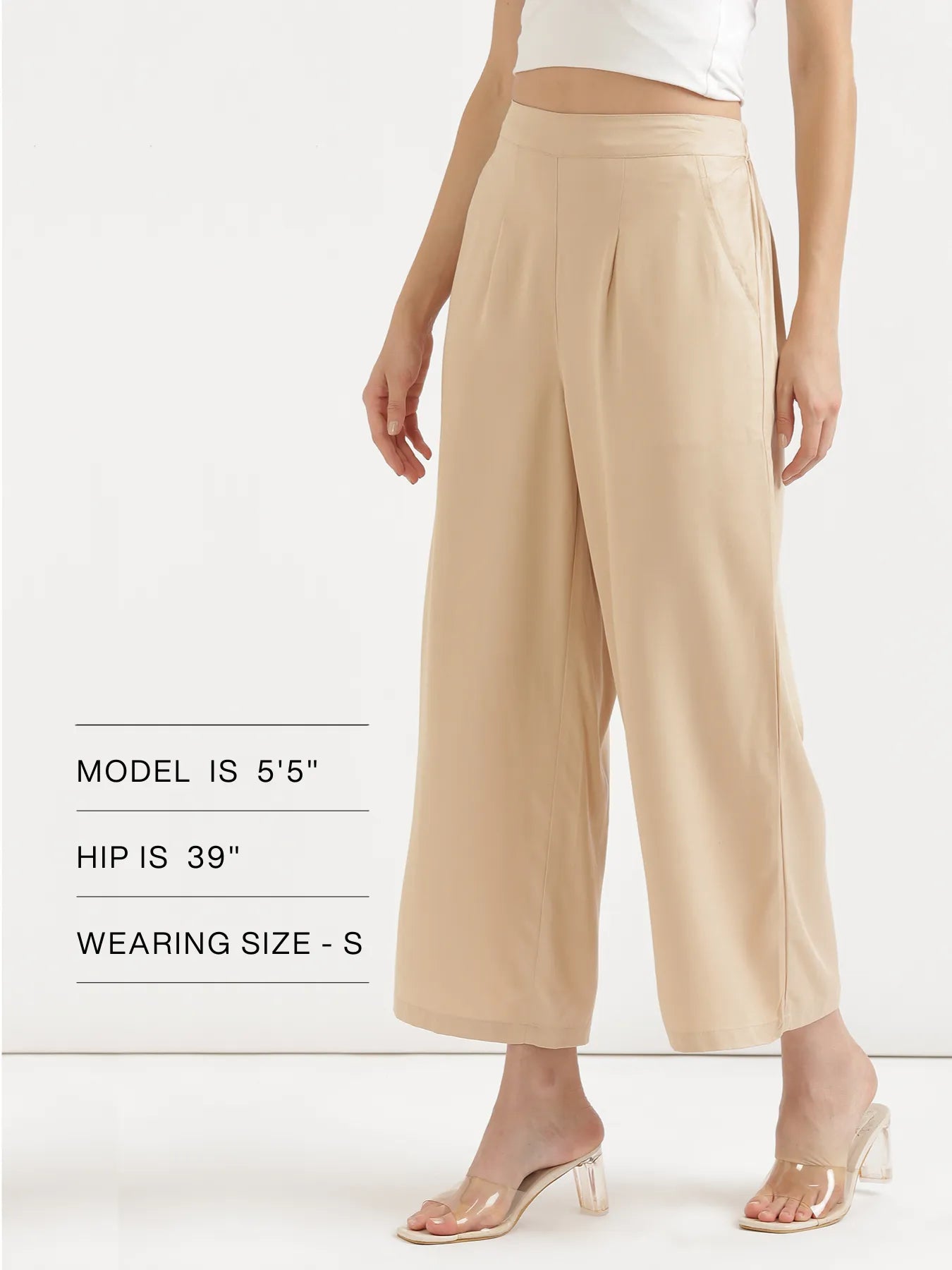 Women Beige Viscose Palazzo Pant