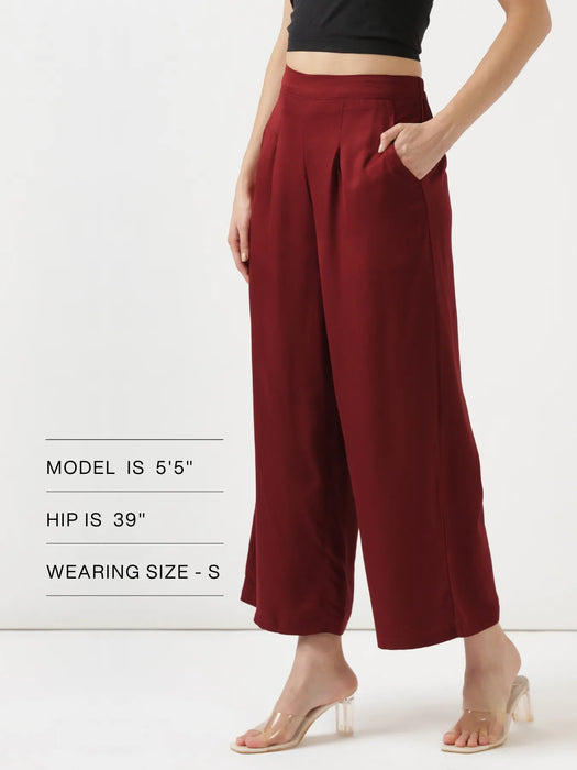Women Maroon Viscose Palazzo Pant