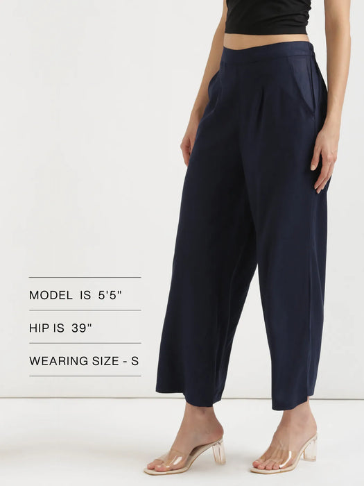 Women Navy Blue Viscose Palazzo Pant