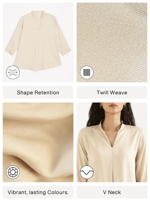Women Beige Viscose Pleated Top