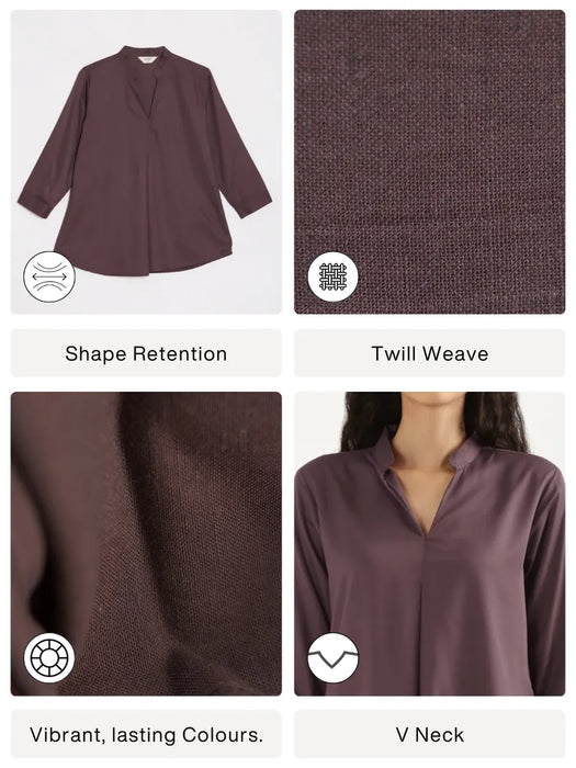 Women Brinjal Viscose Pleated Top