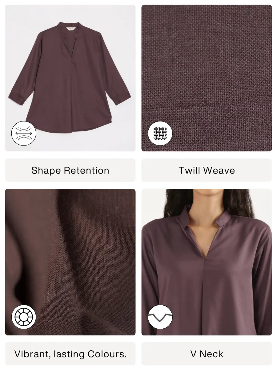 Women Brinjal Viscose Pleated Top