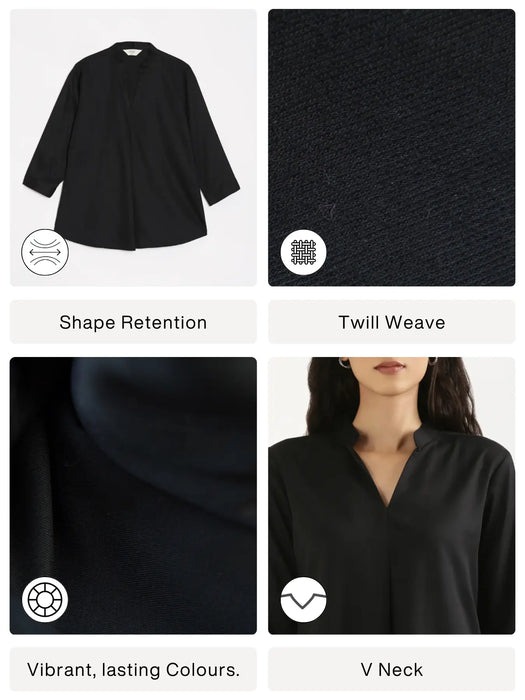 Women Black Viscose Pleated Top